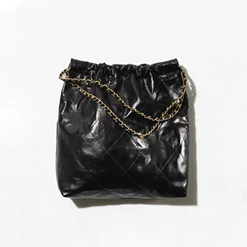 小香风ins潮慵懒风垃圾袋女包22bag大容量托特包真皮菱格包 代发