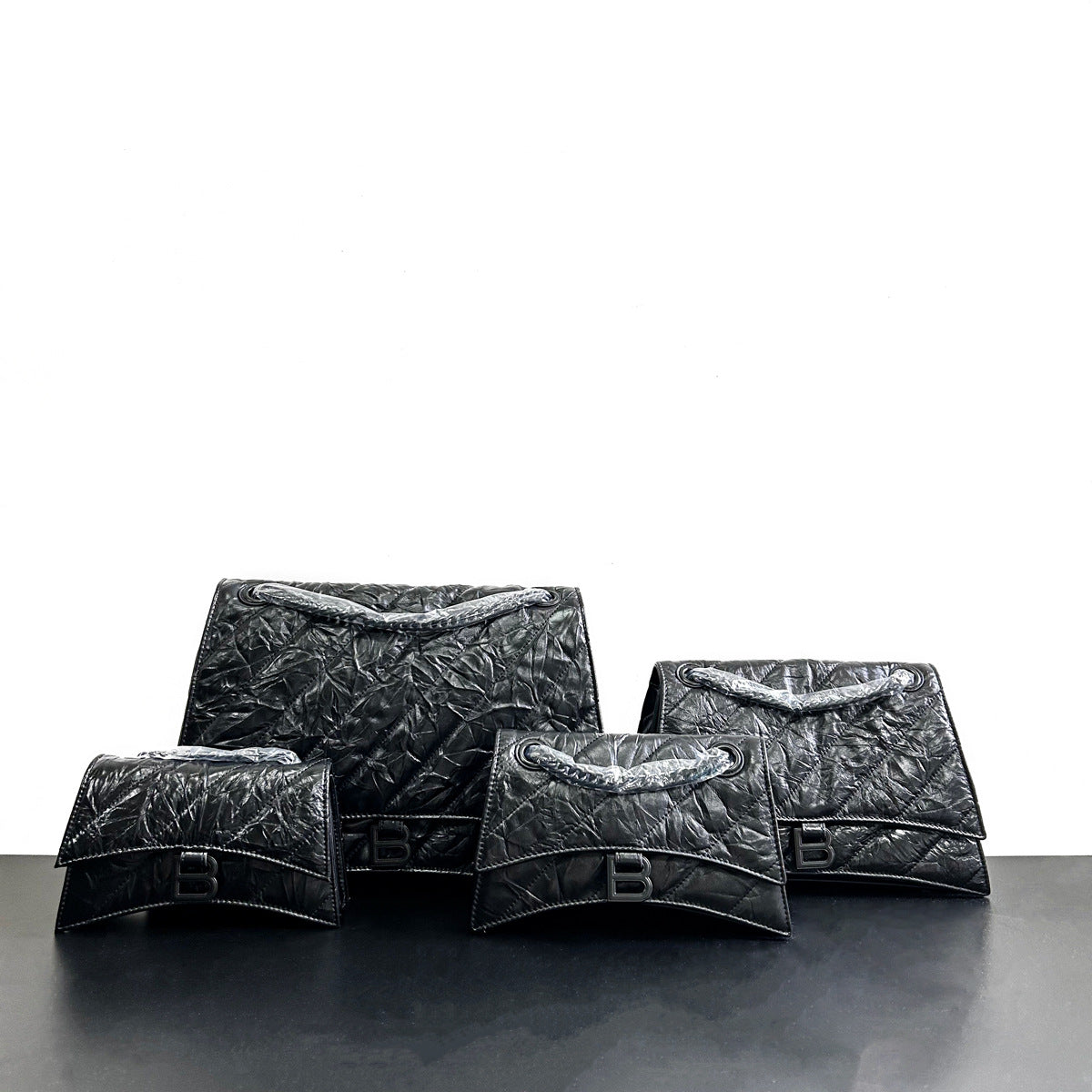 高级感头层牛皮沙漏包2023秋冬新款褶皱菱格链条包b家单肩斜挎女