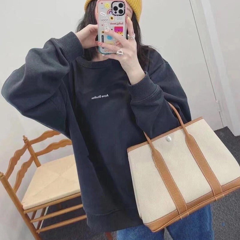 文艺范 花园帆布配TOGO头层牛皮女包手提包大容量撞色单肩托特包