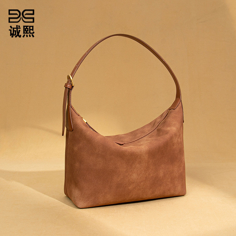 工厂定制贴标磨砂高级感单肩腋下女包休闲大容量饭盒包复古手提包