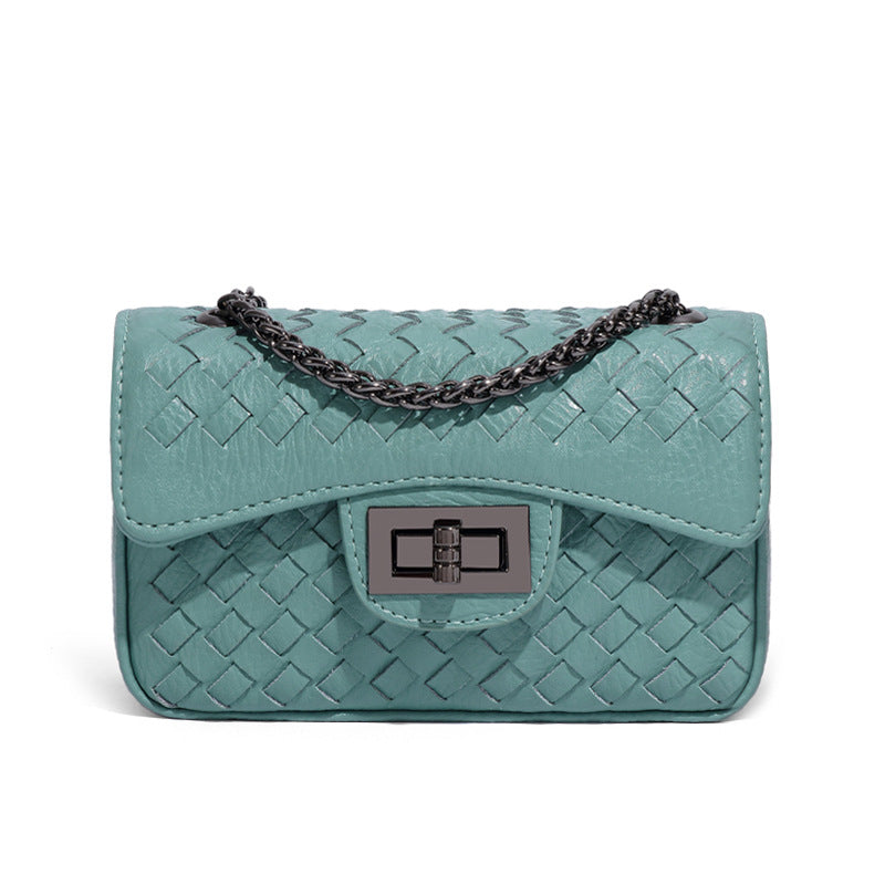 时尚百搭小方包小香风链条单肩斜挎女包简约休闲纯色手工编织包包