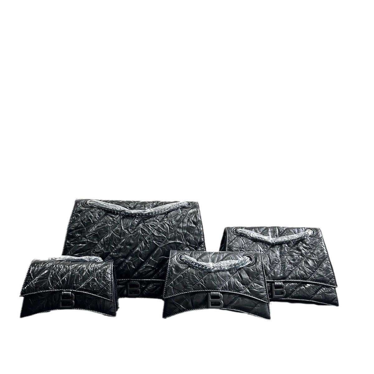 高级感头层牛皮沙漏包2023秋冬新款褶皱菱格链条包b家单肩斜挎女