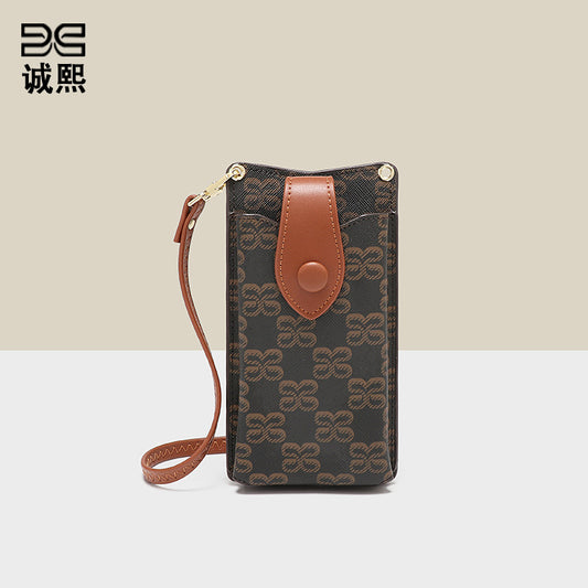 新款潮流印花竖款手机包时尚百搭小巧硬币零钱包轻便单肩斜挎卡包