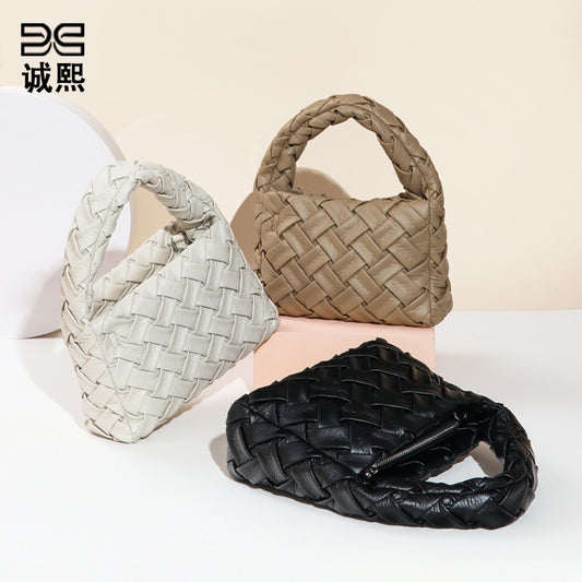 工厂批发夏季新款手工编织包包清新简约女士手提包软皮单肩斜挎包