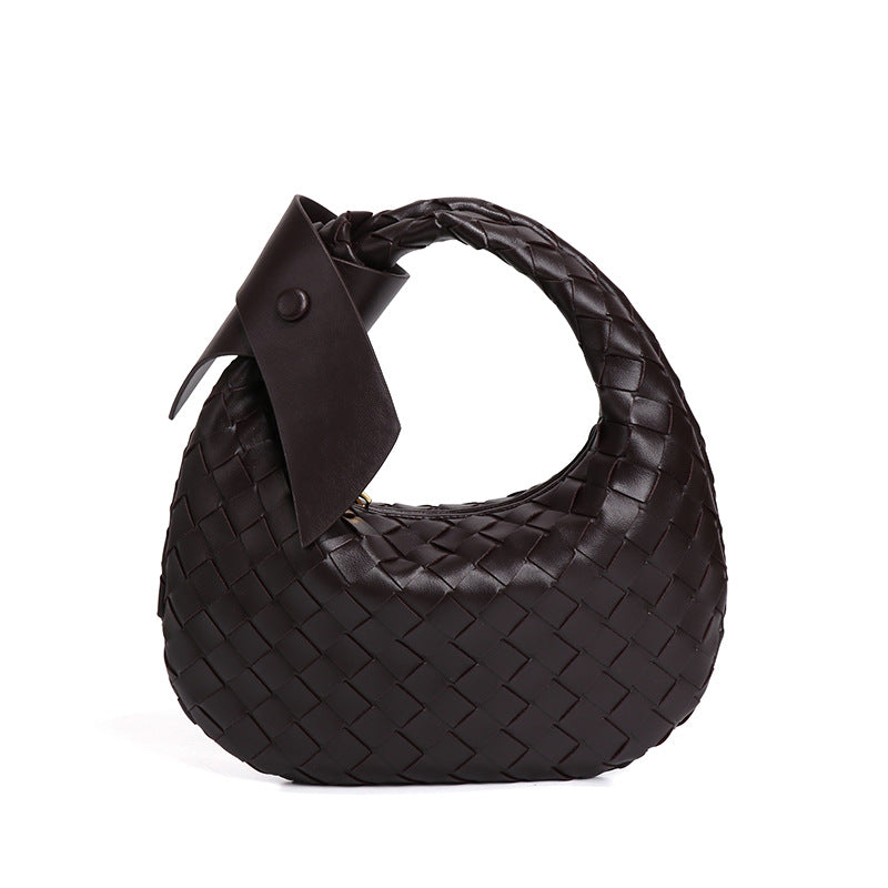 跨境潮流编织女包高级感手提百搭简约饺子包夏季休闲蝴蝶结牛角包