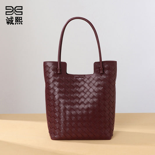 托特包2025春夏新款女包时尚编织包高级感超软皮单肩手提真皮包包