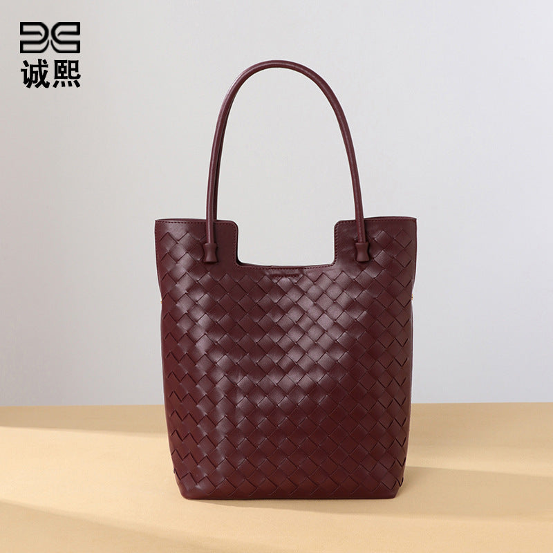 托特包2025春夏新款女包时尚编织包高级感超软皮单肩手提真皮包包