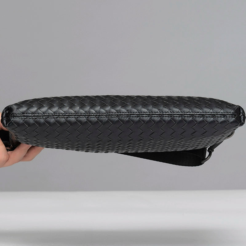 x&bv手拿包男休闲真皮手包牛皮时尚多功能背包编织男包单肩斜挎包