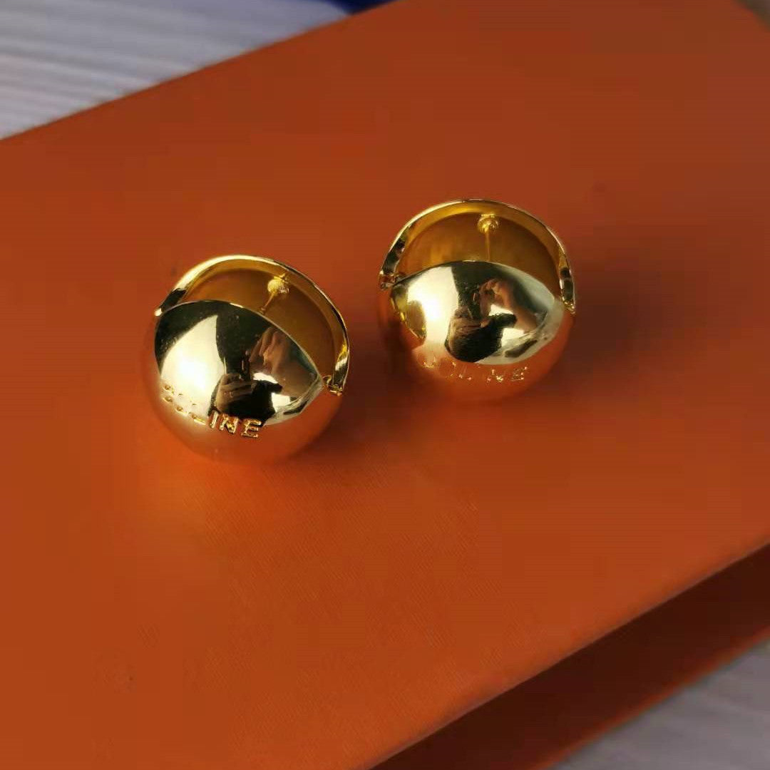 赛家2021新款耳环圆圈球形光身镀金高级感极简风气质珐琅圆球耳扣