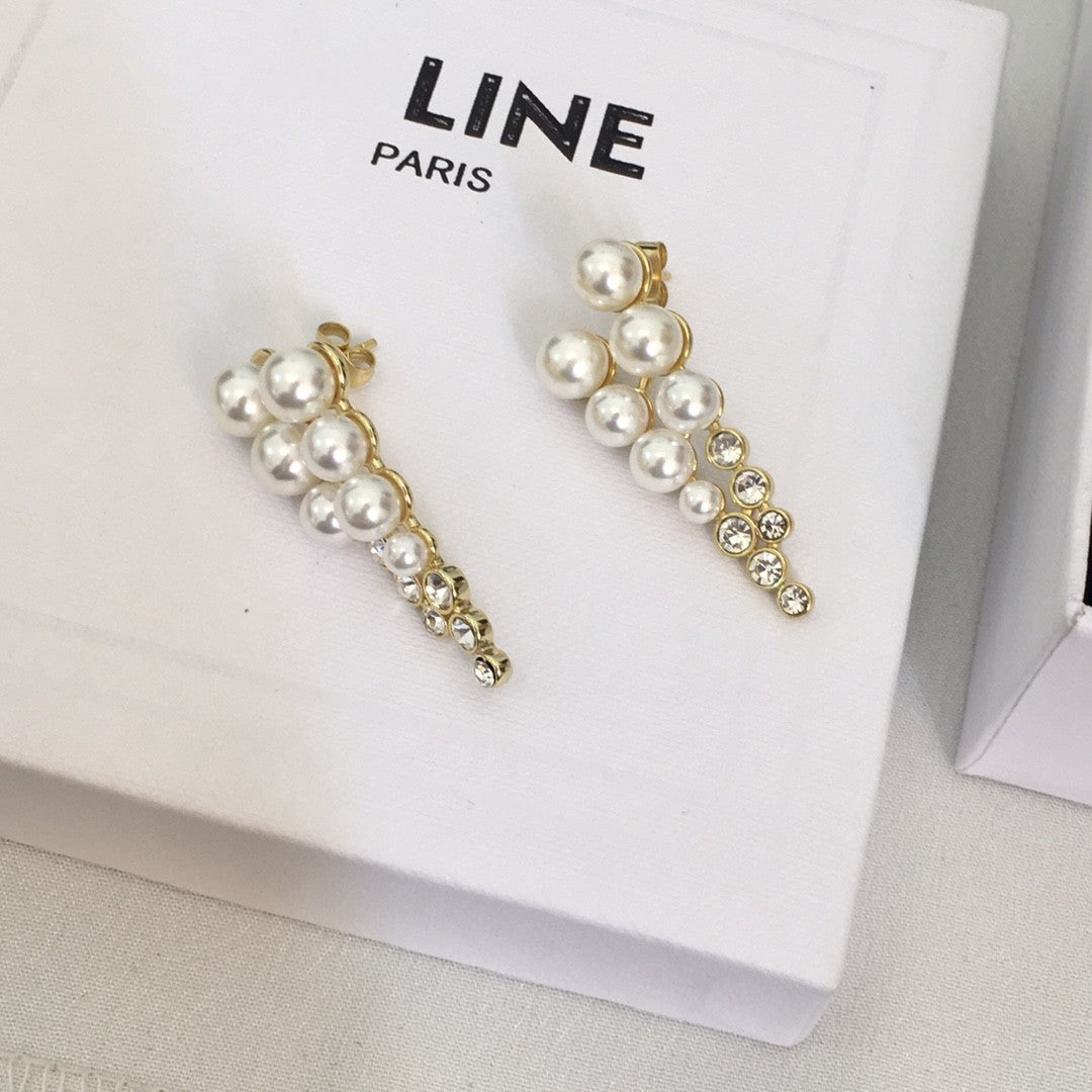 赛家新款celi优雅气质法式葡萄钻珍珠耳钉耳环镀金镶钻时髦耳饰