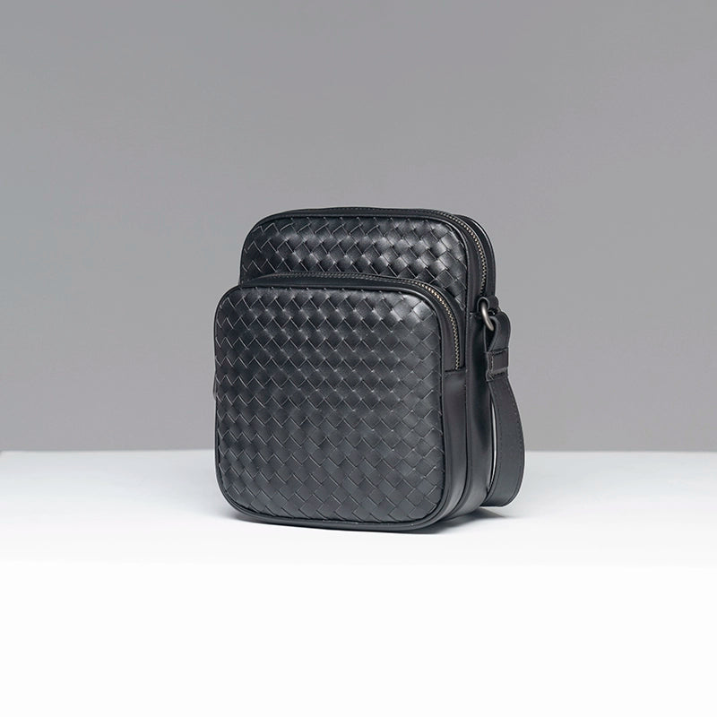X&BV男包单肩包真皮休闲商务编织潮男时尚小背包迷你斜挎包男竖款