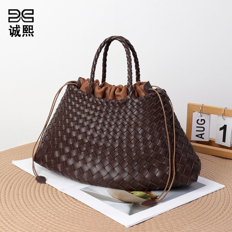 跨境潮流复古大容量手提女包手工编织子母包通勤商务单肩托特包包