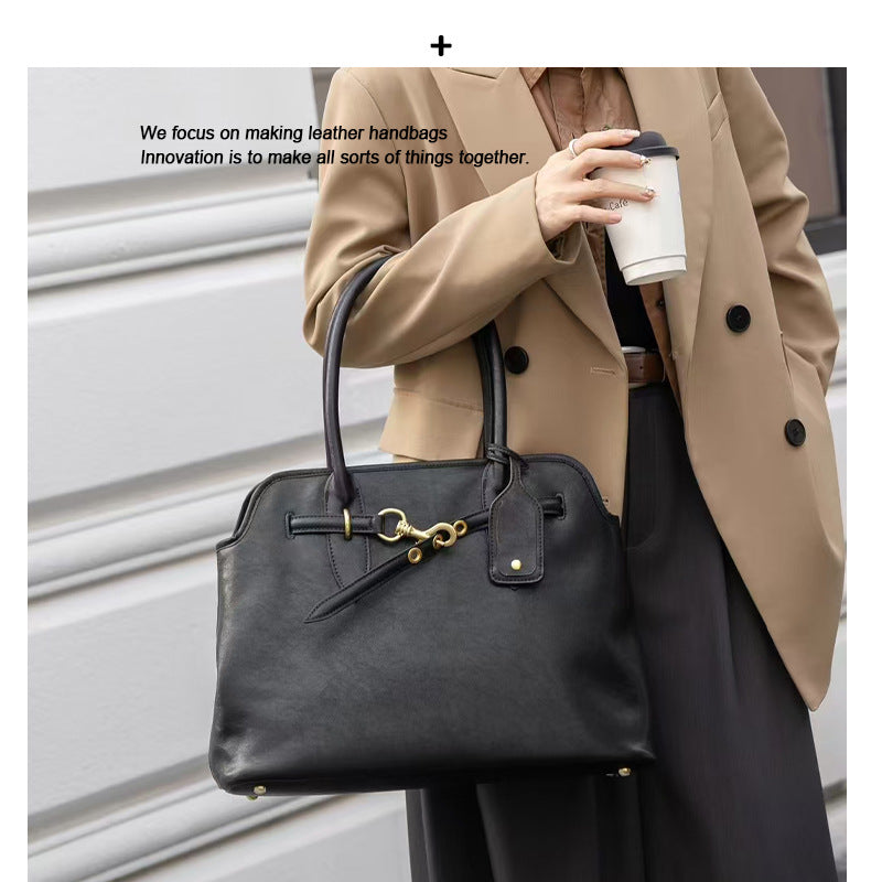 包包2024秋冬新款头层牛皮贝壳托特包大容量购物袋公文包腋下包包