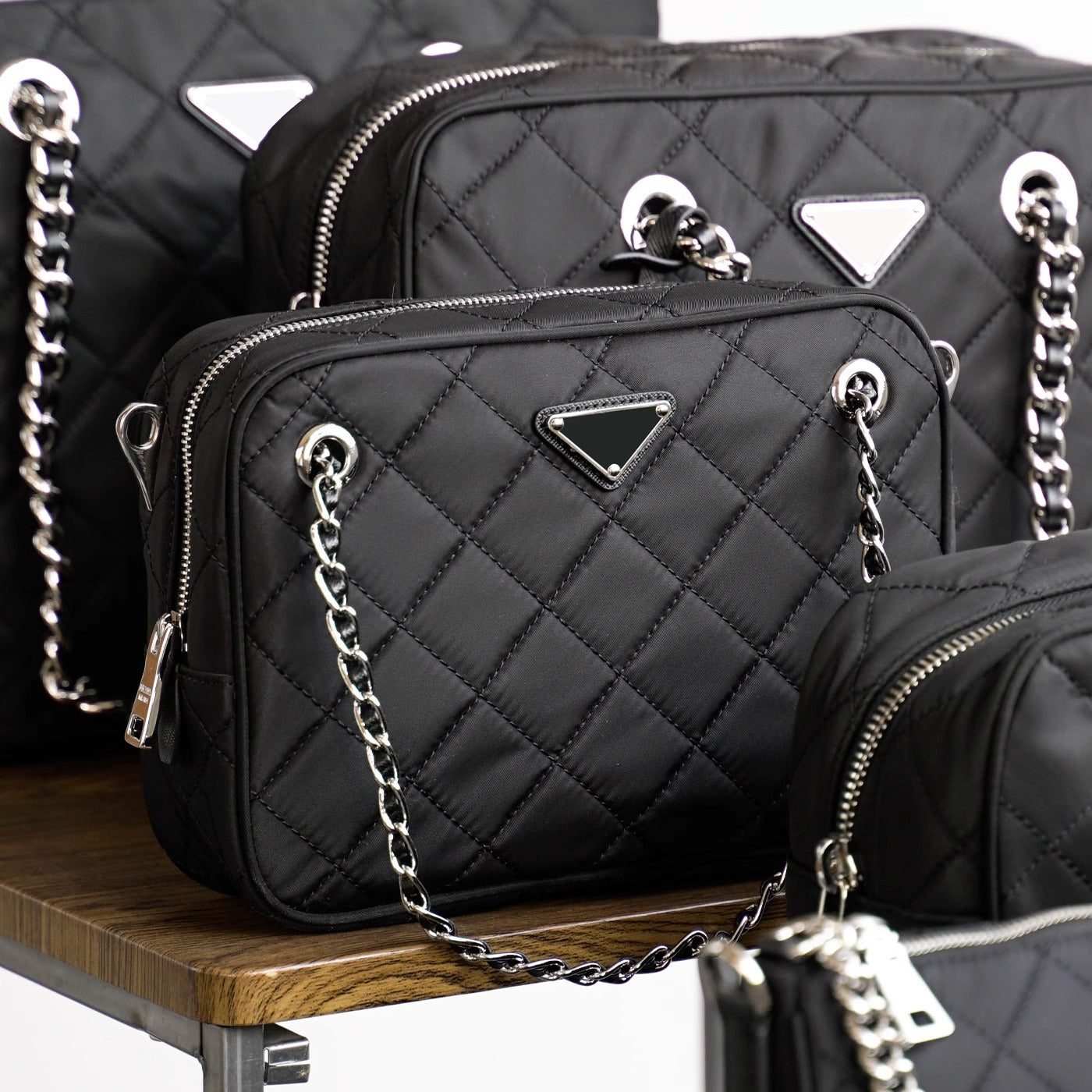 新尼龙单肩斜挎菱格链条中古相机包手提饭盒腋下小方包女1BH026 P