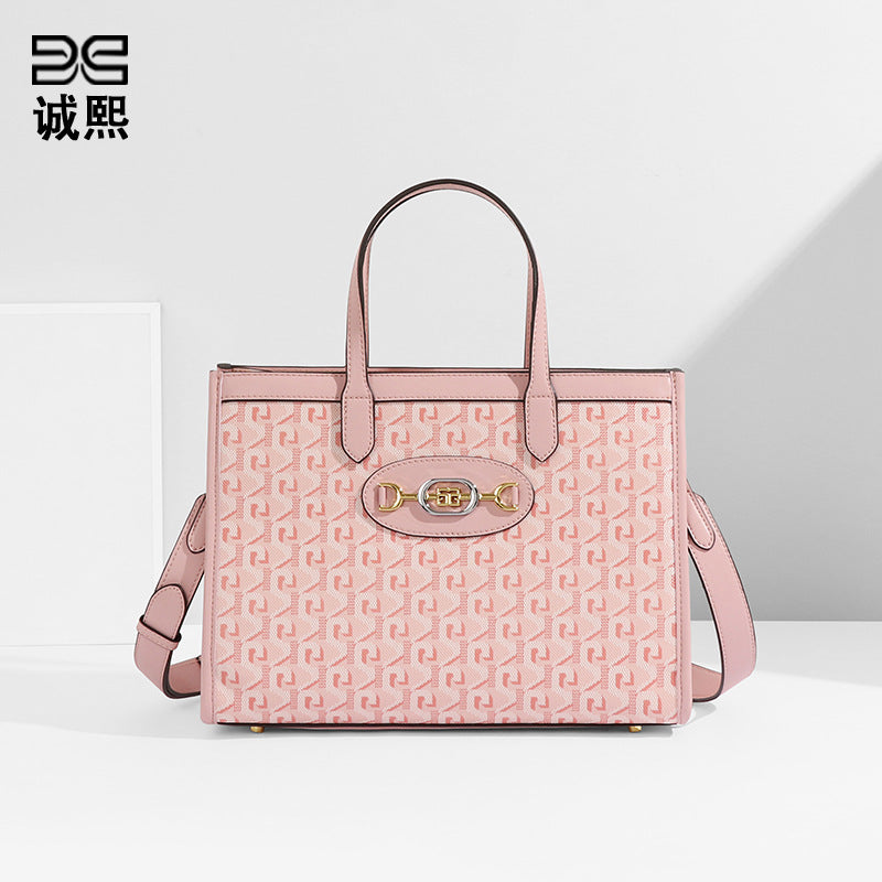 复古大容量新款单肩斜挎包气质女士手提包通勤软皮狗牙印花托特包