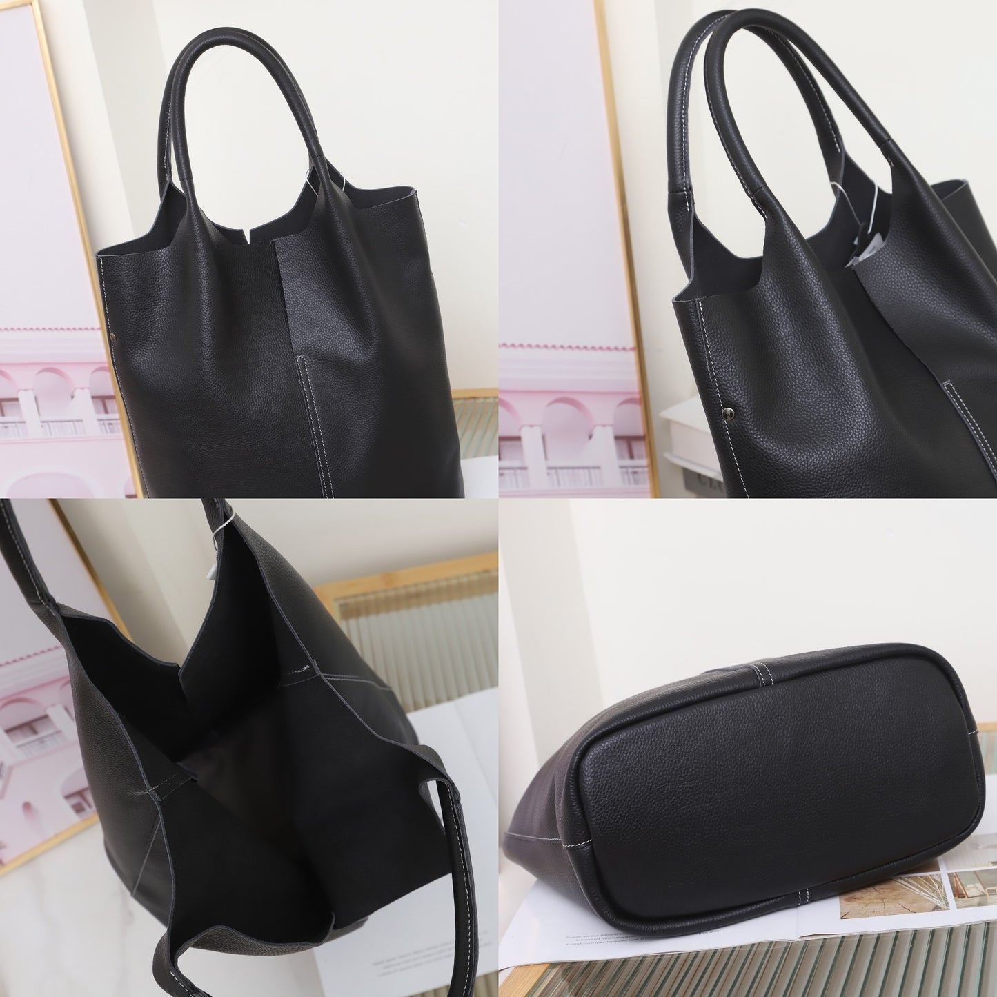 ins简约日系大容量休闲托特包头层牛皮单肩手提腋下大包一件代发