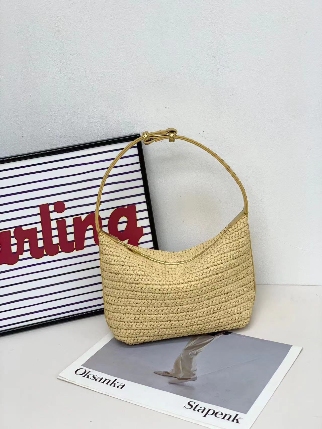 草编包饭盒包2024春夏新款包包女沙滩度假拉菲草手拎包单肩腋下包