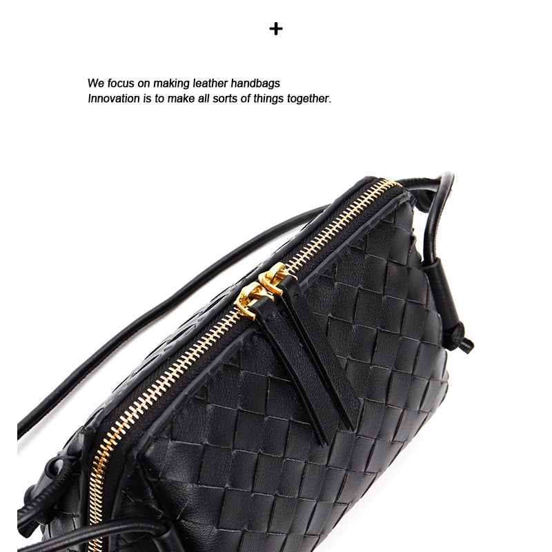 速卖通爆款编织小方包2025夏季新款小牛皮全皮单肩包法式迷你小包