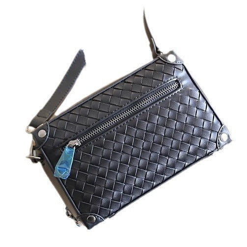 编织男士包羊皮真皮男包时尚小箱子包女生单肩斜挎包盒子无痕代发