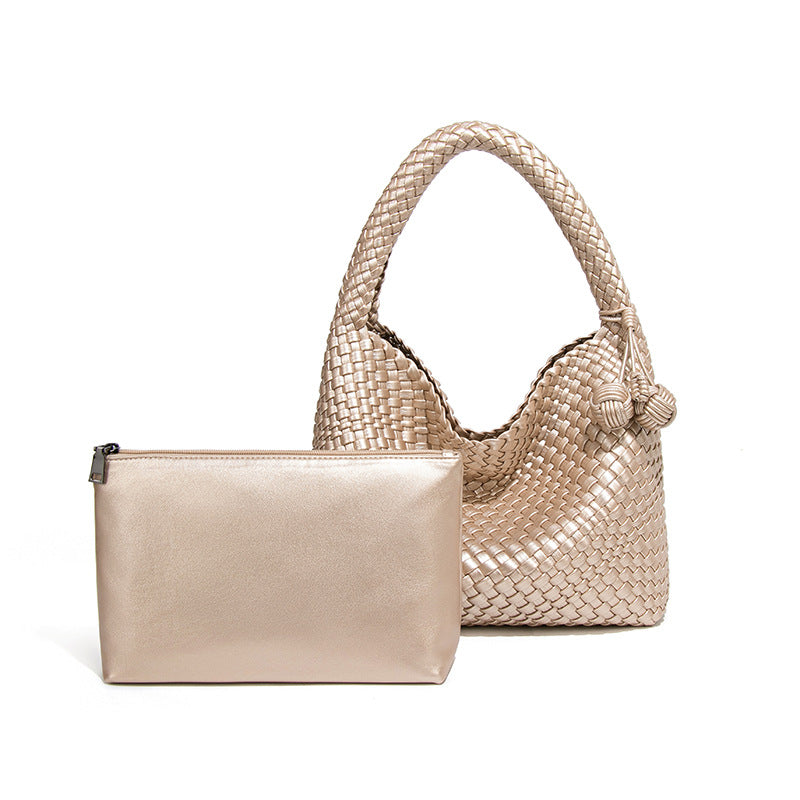 欧美新款手工编织包包个性手提子母包小众单肩腋下包休闲托特包女