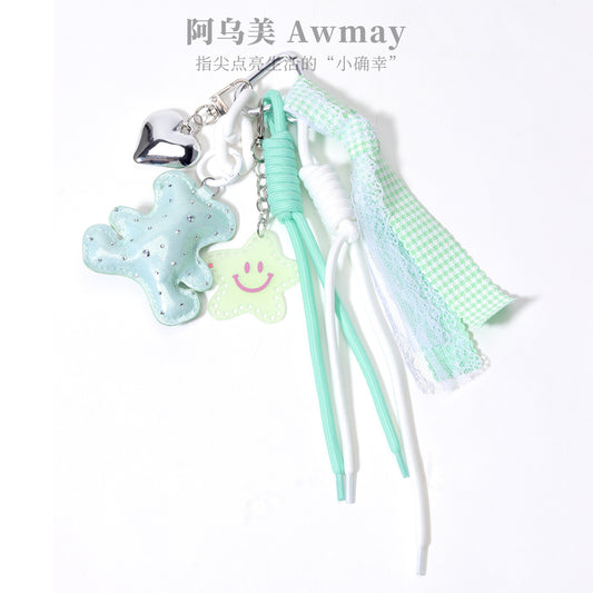 阿乌美饰品工厂跨境热销绿色钻皮小熊桃心织带包挂包包挂件挂饰