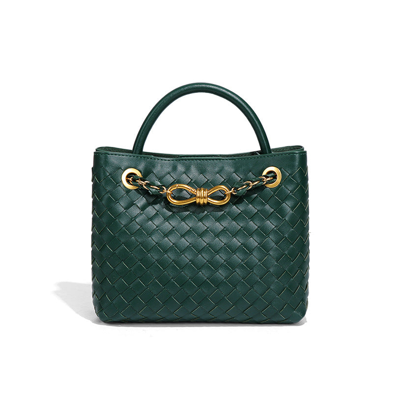 纯色百搭新款手工编织女包时尚通勤手提包链接单肩斜挎托特小方包