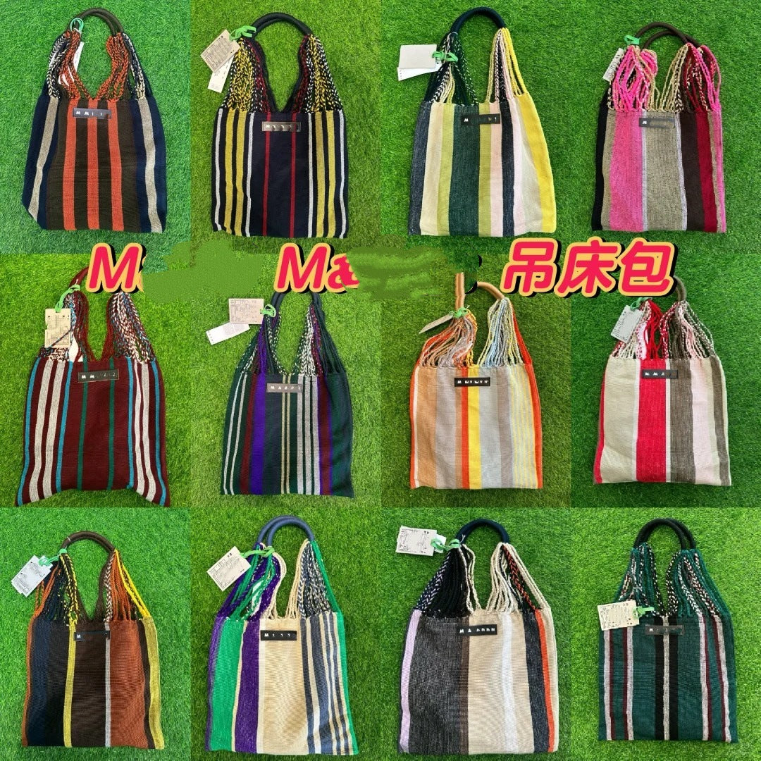 玛尼帆布吊床包针织条纹编织包大容量购物袋休闲单肩手提托特女包