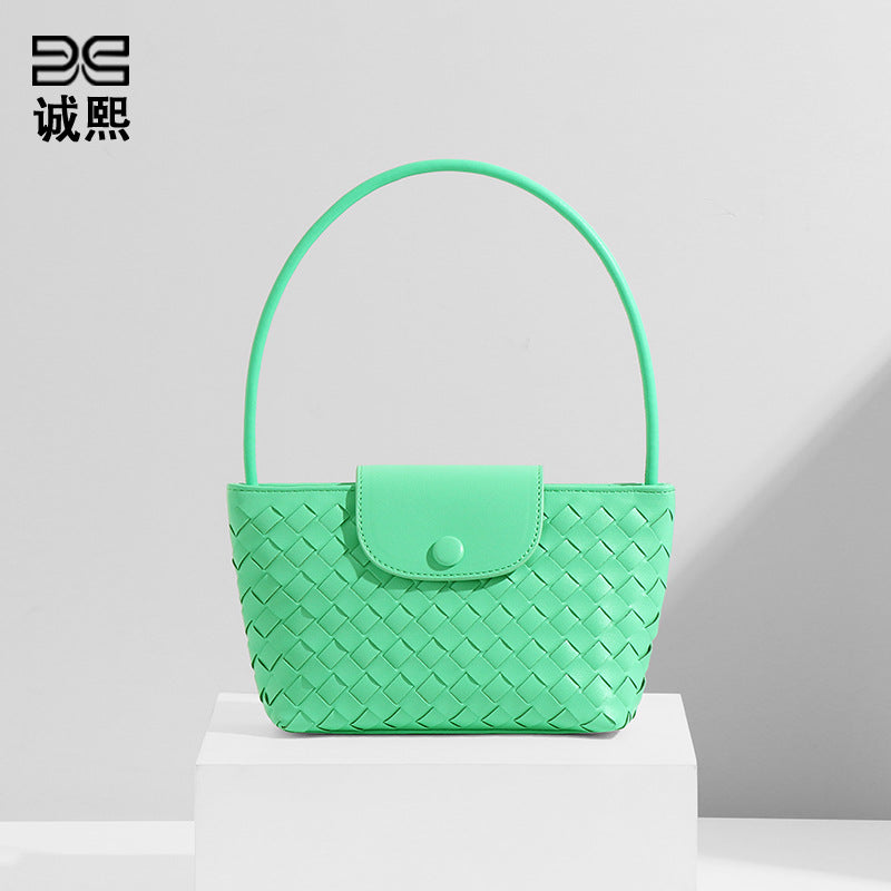 广州工厂批发包包女马卡龙可爱时尚编织手拎腋下包翻盖单肩斜挎包