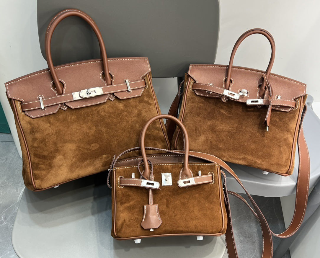 美拉德 铂金麂皮配牛皮包包女秋冬高级感手提包 潮百搭单肩斜挎包