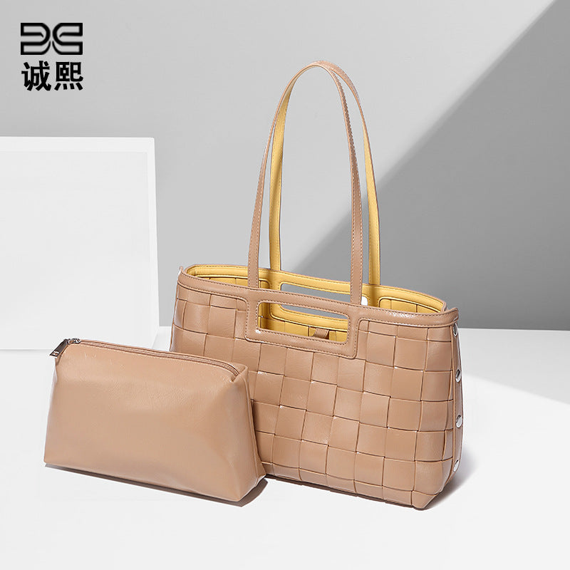 加工定制包包大容量时尚简约纯色镂空手工编织镂空单肩通勤托特包