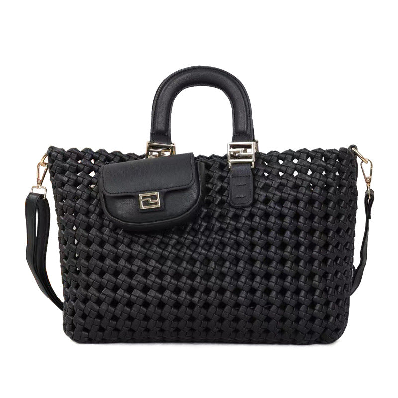 夏季休闲百搭大容量托特手提包手工编织包包简约三件套单肩斜挎包