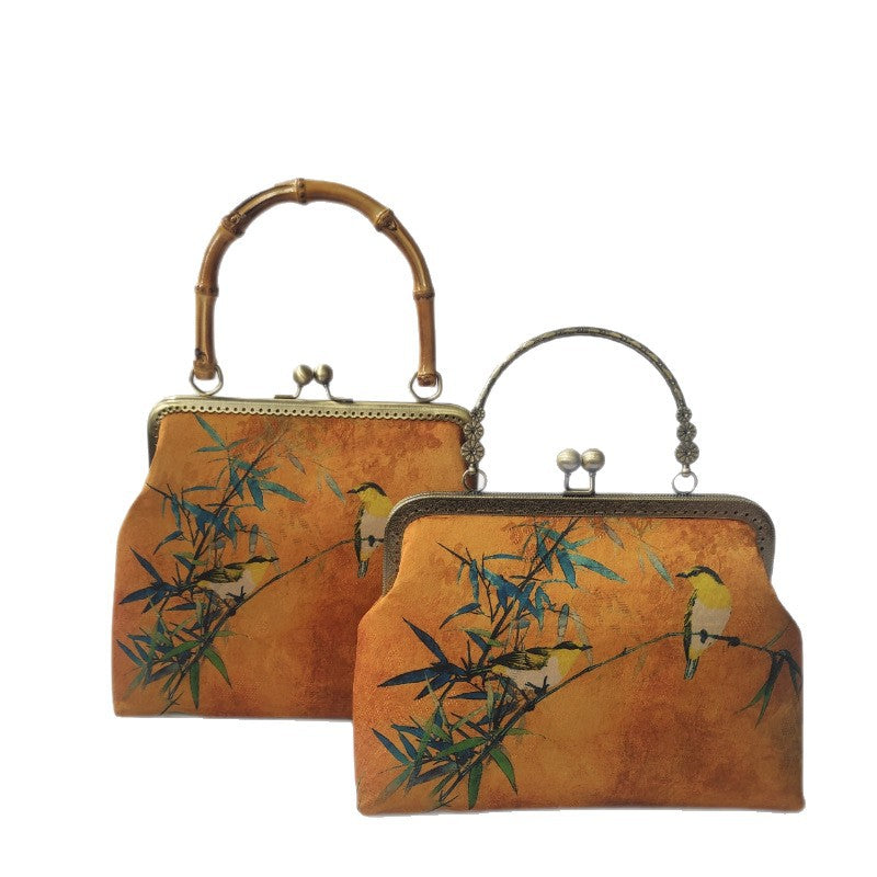 中国风复古刺绣手提包宴会旗袍汉服原木柄斜跨女包汉服刺绣绣花包