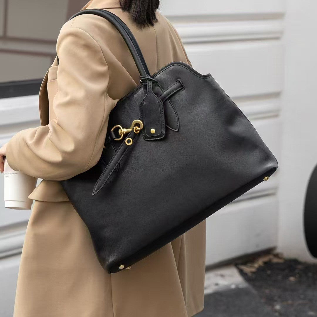 包包2024秋冬新款头层牛皮贝壳托特包大容量购物袋公文包腋下包包