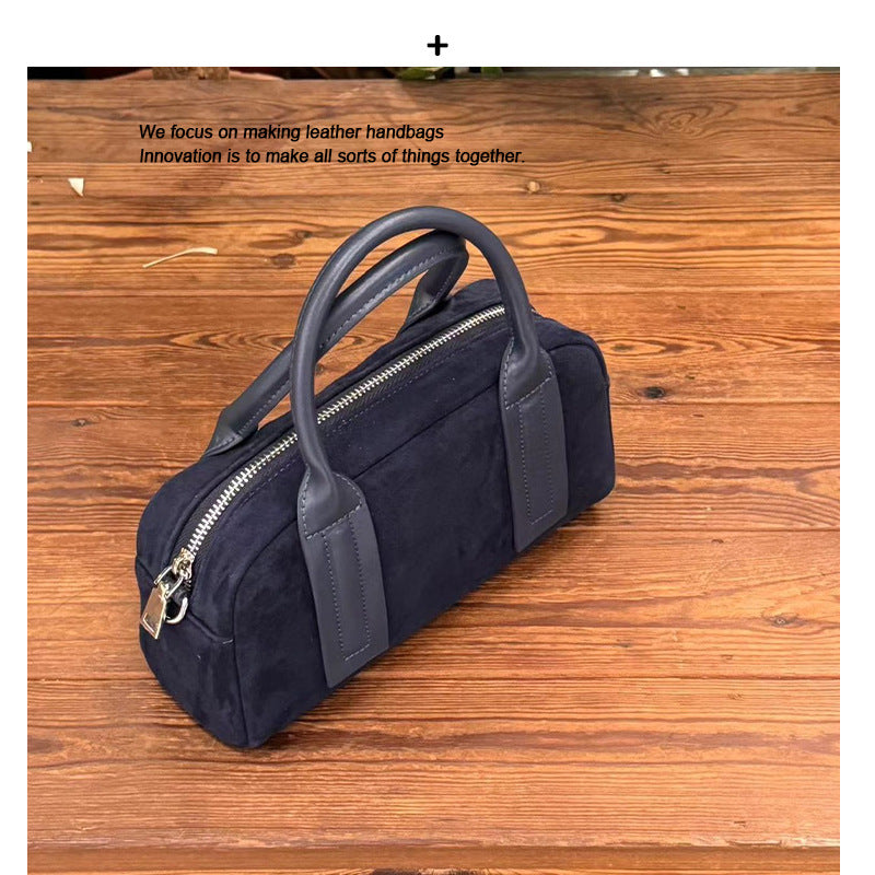 2024秋冬新款复古小众设计麂皮绒波士顿枕头包时尚单肩斜挎手提包