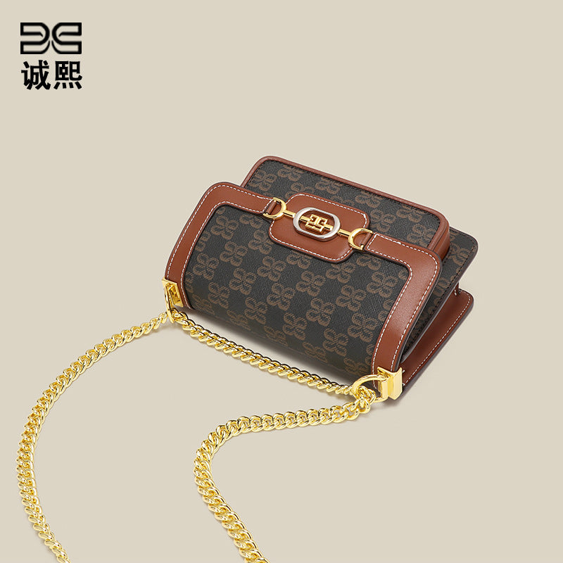 时尚经典老花小方包大容量质感印花单肩包通勤百搭复古链条斜挎包