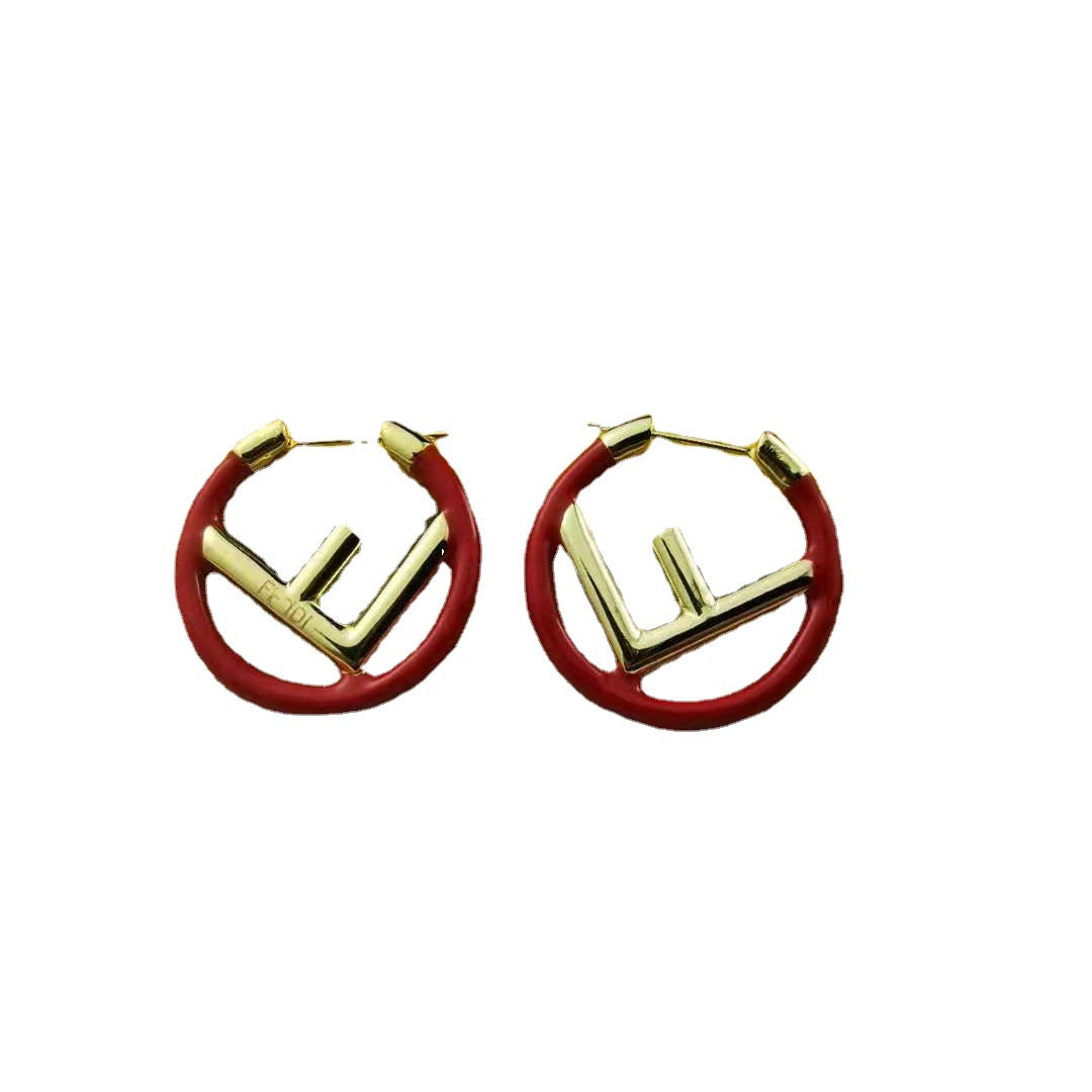 芬家F耳环女珐琅彩色欧美简约小众CHIC高级感ins百搭耳坠字母耳圈