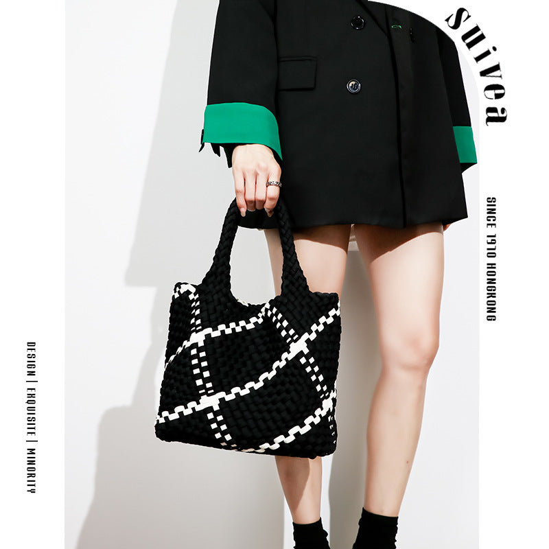 欧美复古手工编织大容量手提单肩包女士气质休闲百搭潮子母托特包
