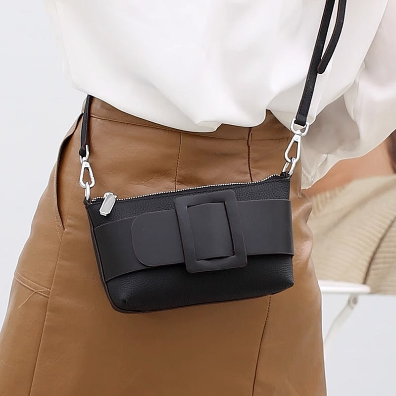 小众设计手提单肩腋下包togo头层牛皮法棍包真皮大方扣包一件代发