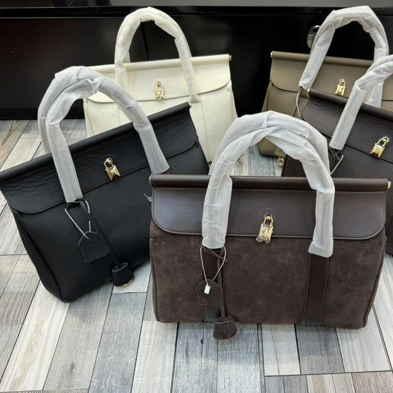 LP同款手袋手拎包帆布拼皮老钱风大容量单肩手提通勤托特公文包包