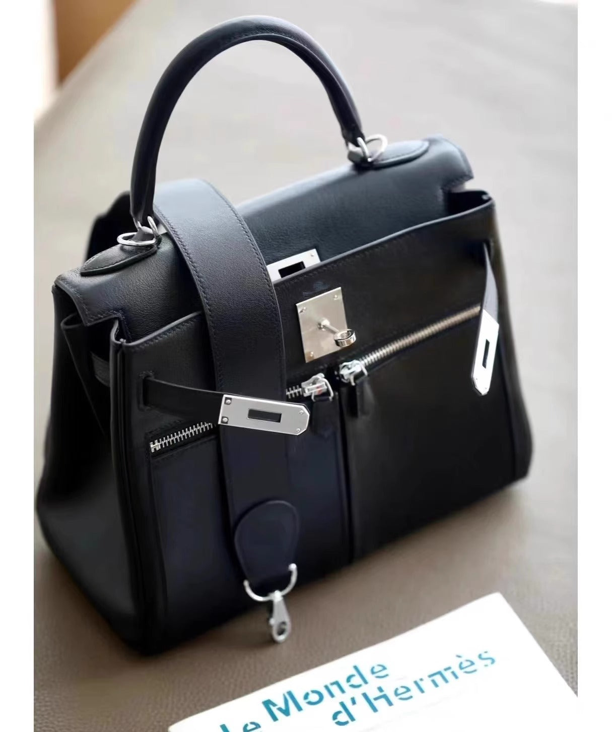 Swift皮 双口袋凯莉 lakis女高级感大容量手提包百搭通勤单肩斜挎