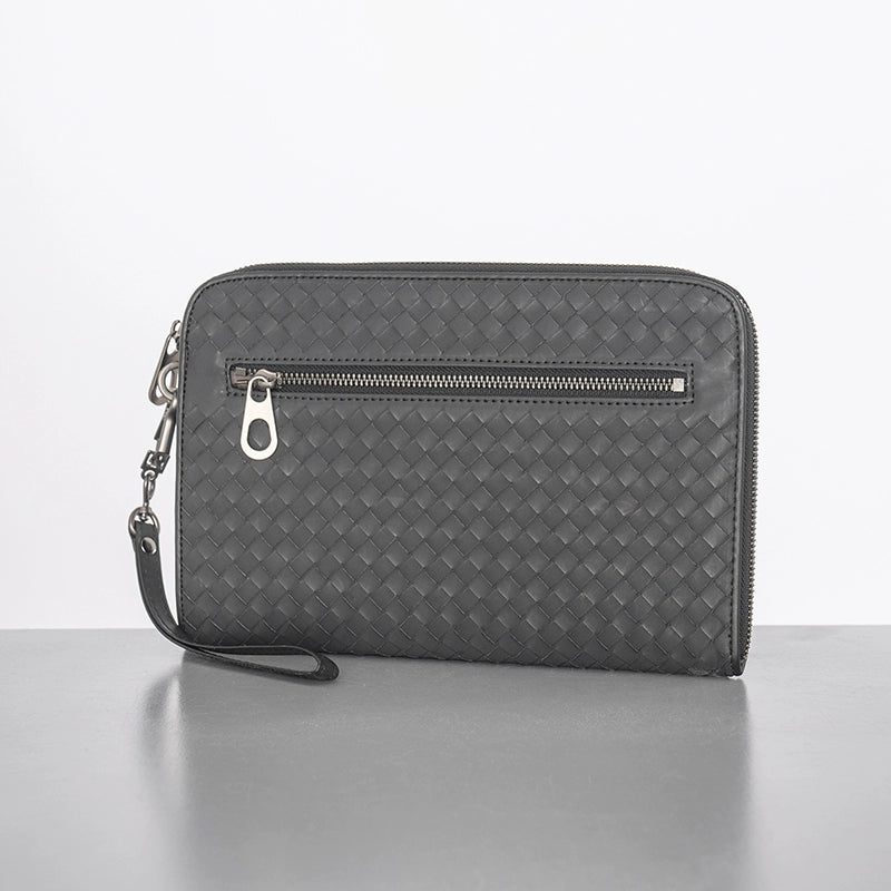 X&BV真皮男士手包商务休闲大容量信封包编织新款夹包潮牌手拿包男