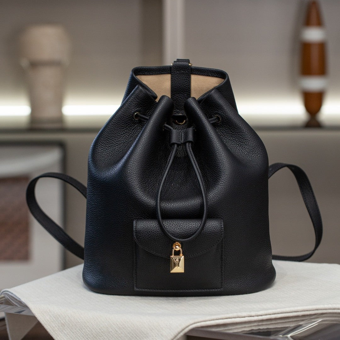 25春夏新款LP锁头抽绳双肩包extra大容量进口头层牛皮撞色单肩包