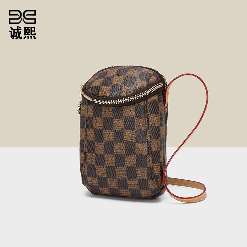 新款贝雷棋盘格手机包迷你可爱休闲女包时尚潮流单肩包复古斜挎包