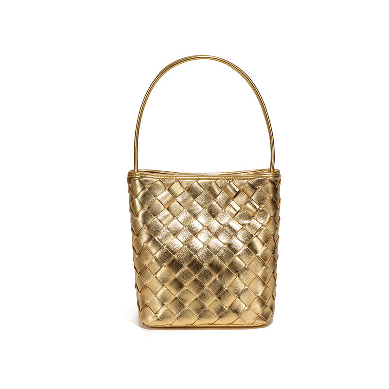 潮流新品手工编织手提女包小巧轻便单肩斜挎包质感纯色迷你水桶包