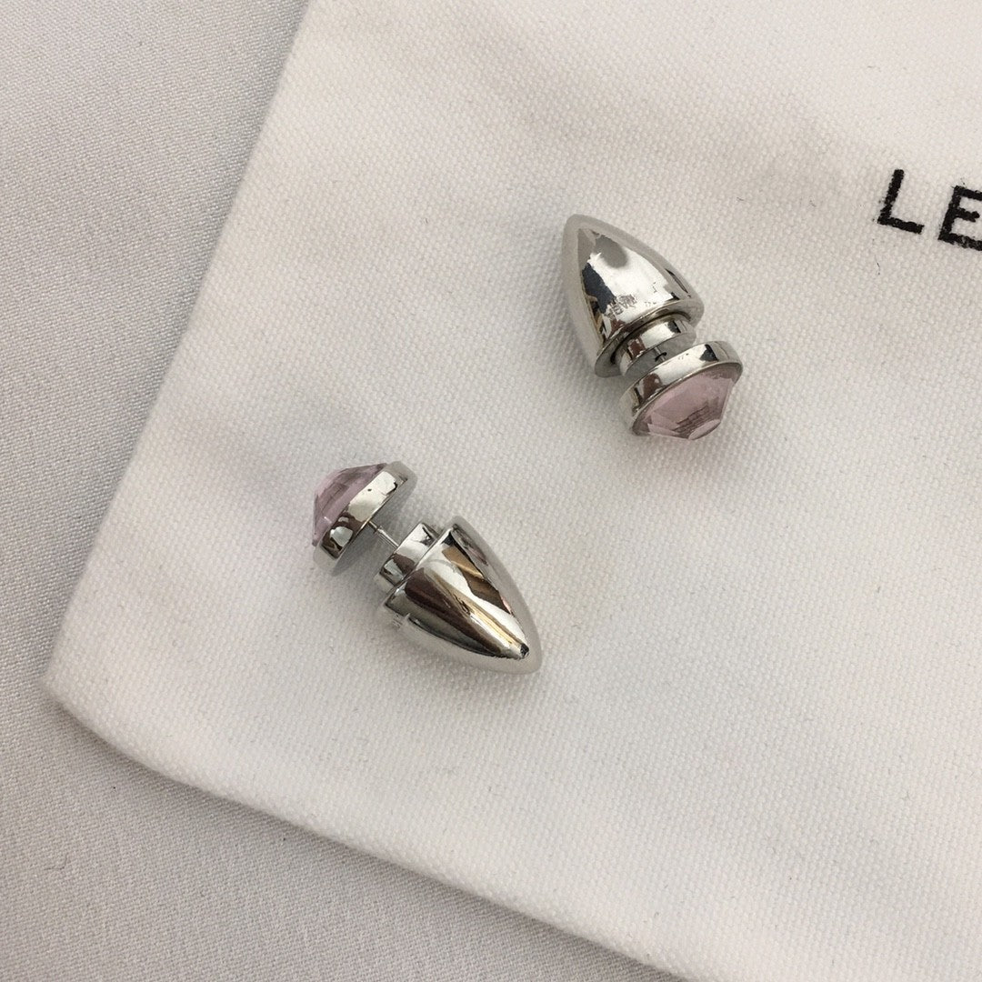 B家21新款水晶子弹耳钉女高级感气质个性INS风几何形光面镶钻耳环