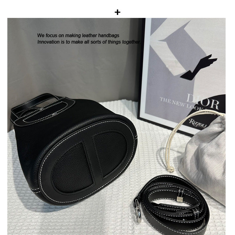 头层牛皮菜篮子手提包宽肩带包包女包高级简约百搭感单肩斜挎包