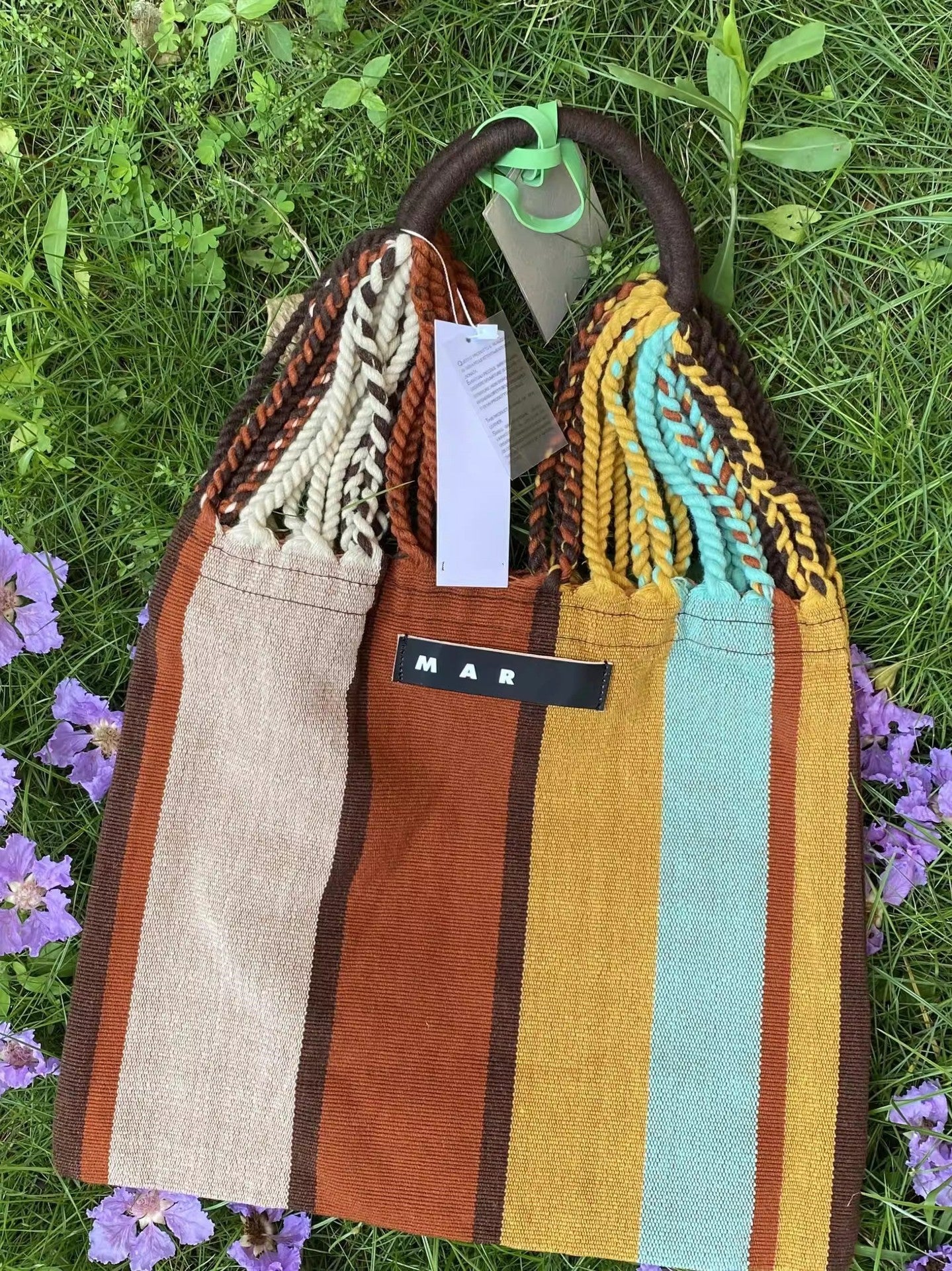 玛尼帆布吊床包针织条纹编织包大容量购物袋休闲单肩手提托特女包