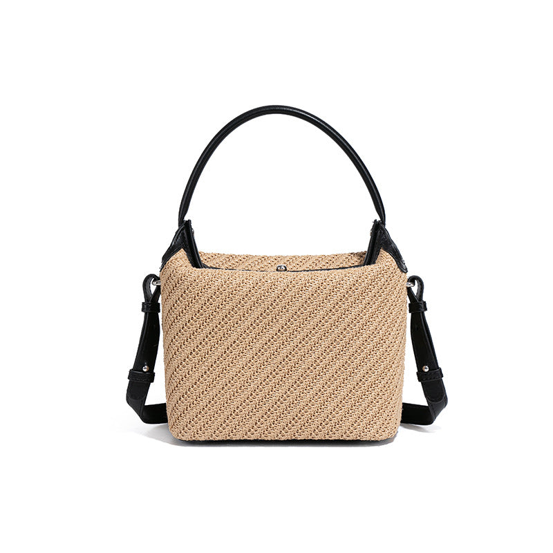拉菲草女包2025夏季新款手提饭盒包简约单肩斜跨包休闲百搭草编包