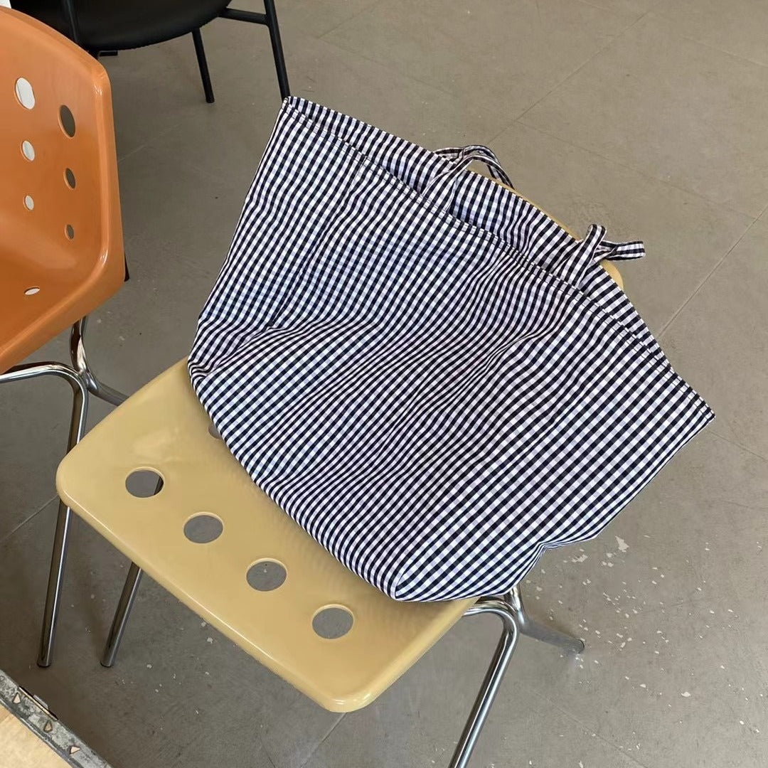 黑白格子帆布包大容量托特包包女休闲慵懒风购物袋轻便单肩包大包