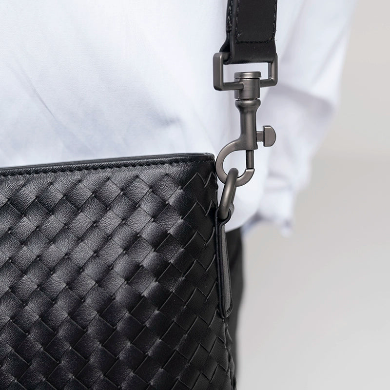 X&BV真皮男包时尚单肩包潮牌韩版竖款编织新款休闲斜跨包男小背包